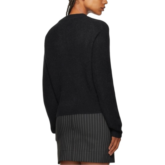 GANNI Black Crystal-Cut Diamond Button Wool Knit Loose Fit Cardigan Sweater Top - Picture 3 of 13